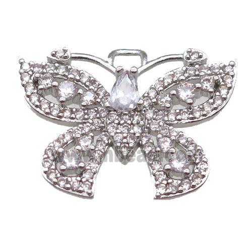 copper butterfly pendant paved zircon, platinum plated