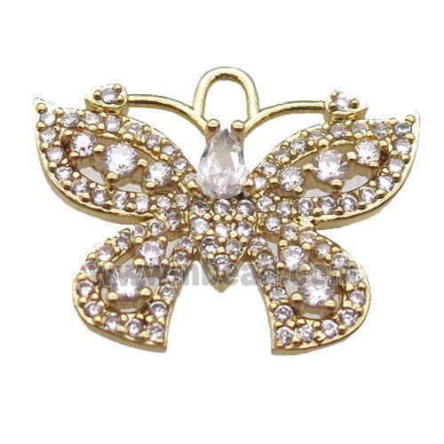 copper butterfly pendant paved zircon, gold plated