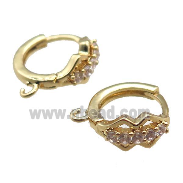 copper hoop Earring paved zircon, gold plated