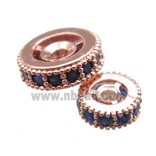 copper spacer beads paved zircon, heishi, rose gold