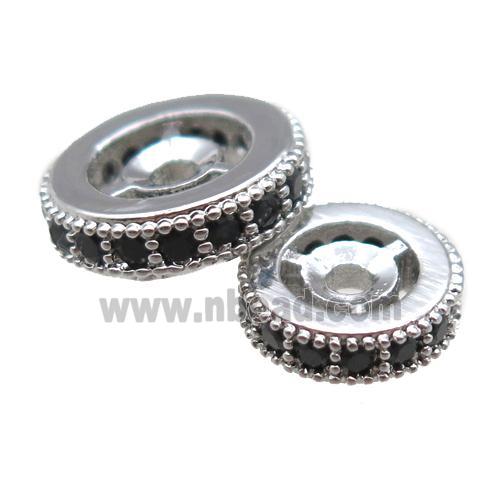 copper spacer beads paved zircon, heishi, platinum plated