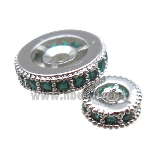 copper spacer beads paved zircon, heishi, platinum plated