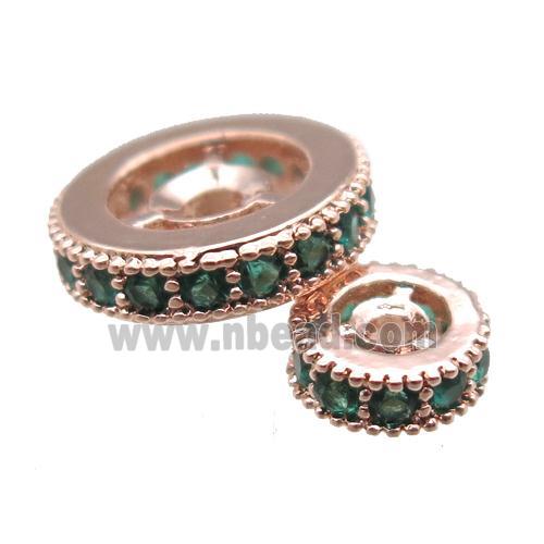 copper spacer beads paved zircon, heishi, rose gold