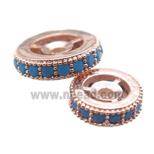 copper spacer beads paved zircon, heishi, rose gold