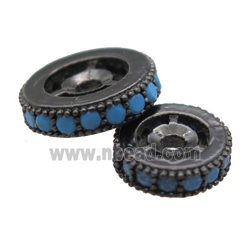 copper spacer beads paved zircon, heishi, black plated