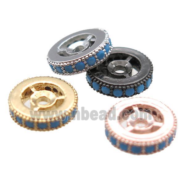 copper spacer beads paved zircon, heishi, mixed color