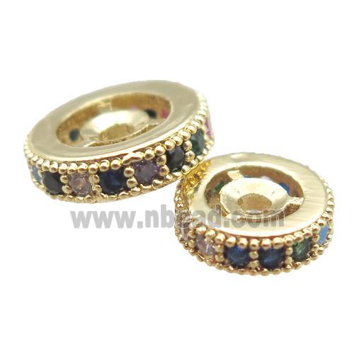 copper spacer beads paved zircon, heishi, gold plated