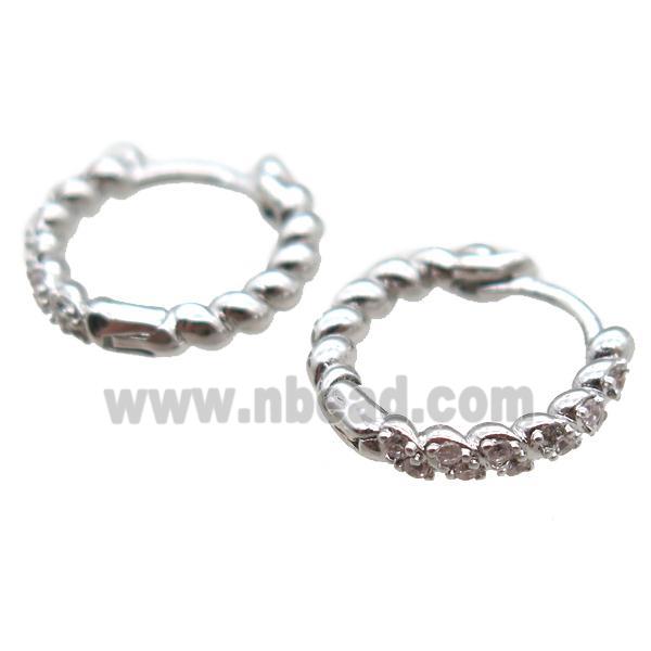 copper huggie Hoop Earrings paved zircon, platinum plated