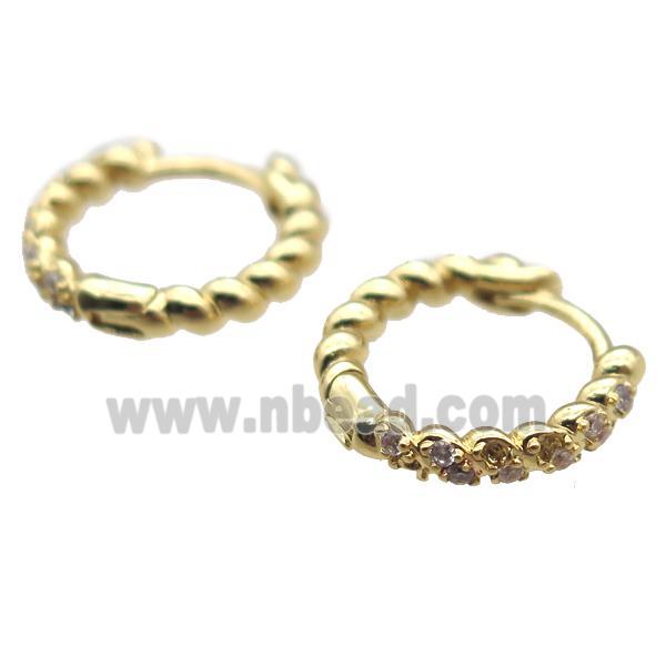 copper Hoop Earrings paved zircon, gold plated