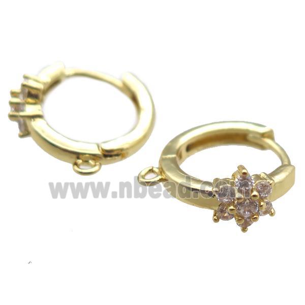 copper huggie Hoop Earrings paved zircon, gold plated