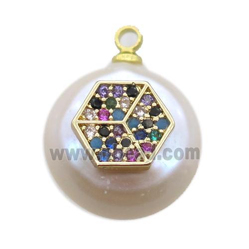 natural pearl pendant paved zircon