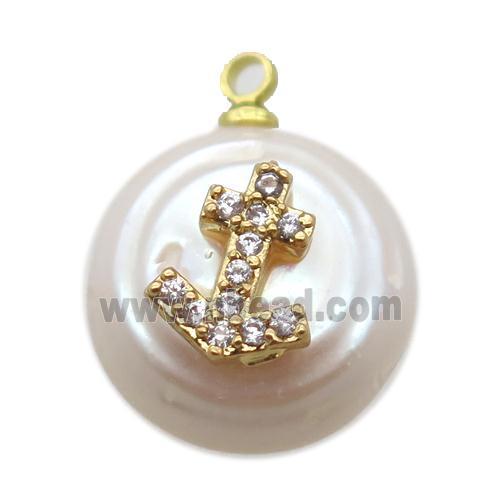 natural pearl pendant paved zircon