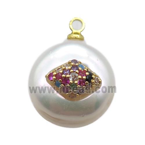 natural pearl pendant paved zircon