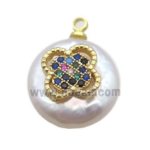 natural pearl pendant paved zircon