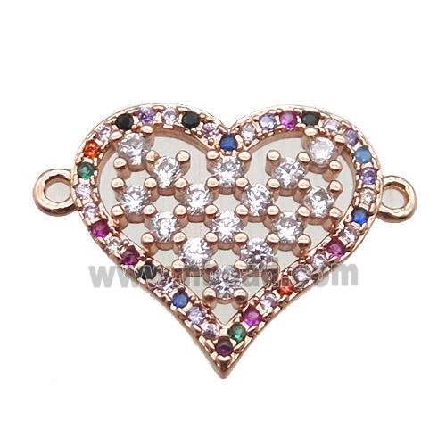 copper heart connector paved zircon, rose gold