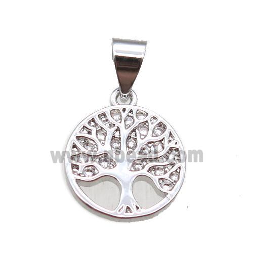 copper pendant paved zircon, tree of life, platinum plated