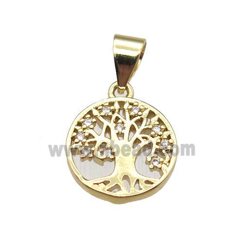 copper pendant paved zircon, tree of life, gold plated