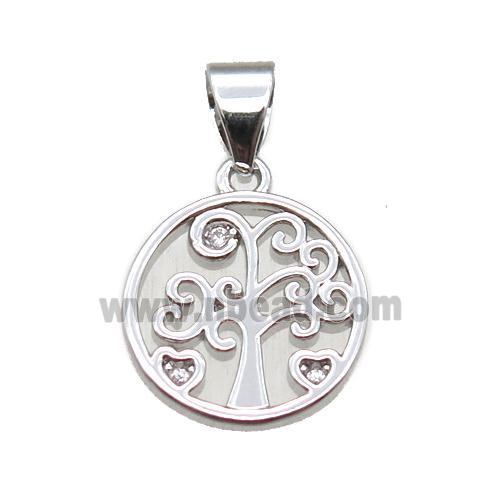 copper pendant paved zircon, tree of life, platinum plated