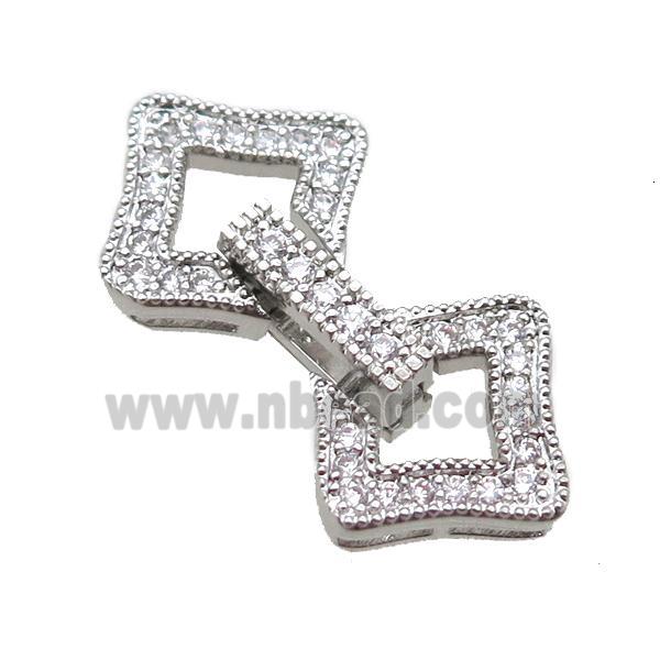 copper clover connector clasp paved zircon, platinum plated