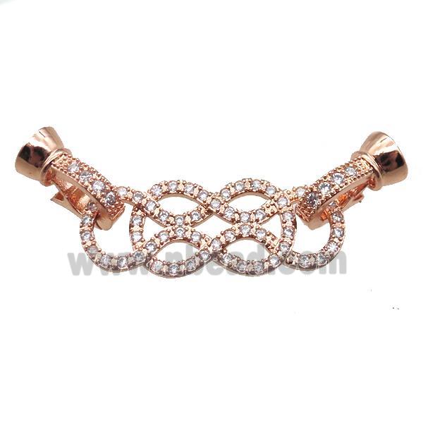 copper connector clasp paved zircon, knot, rose gold