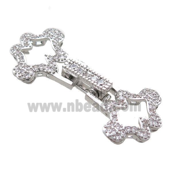 copper connector clasp paved zircon, platinum plated