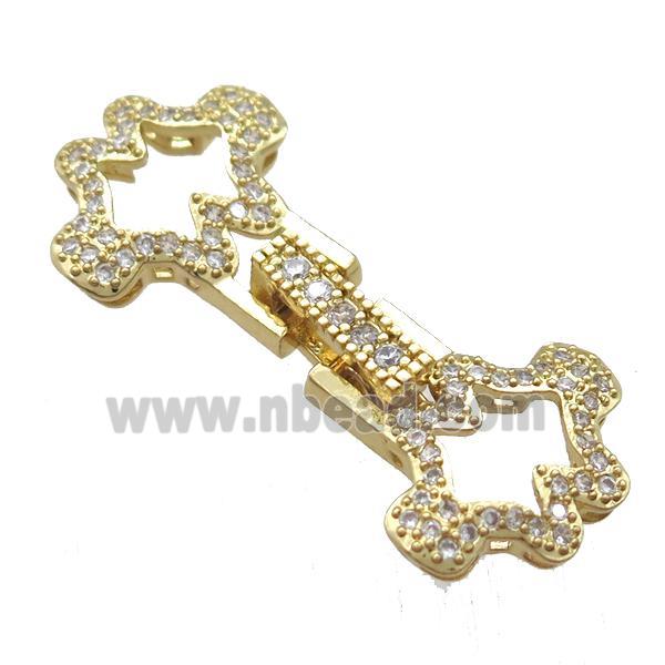 copper connector clasp paved zircon, gold plated