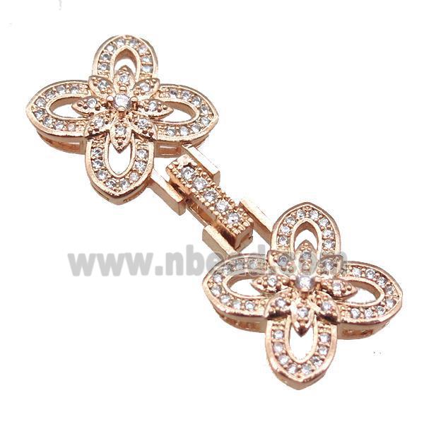 copper connector clasp paved zircon, clover, rose gold