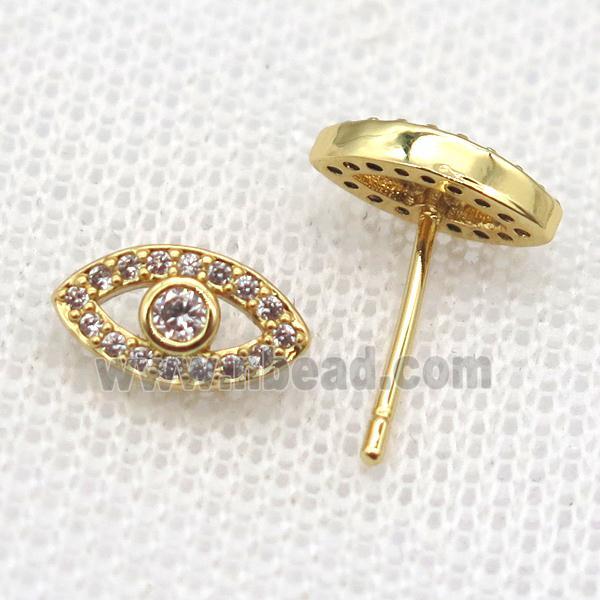 copper Stud Earrings paved zircon, eye, gold plated