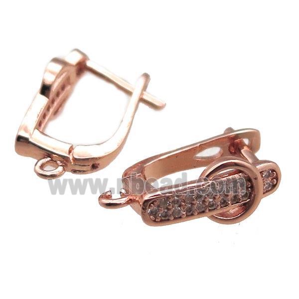 copper Latchback Earrings paved zircon, rose gold