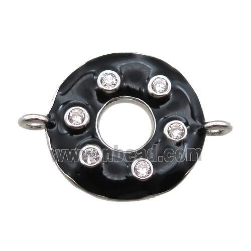 black enameling copper donut connector paved zircon, platinum plated