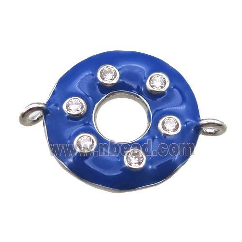 blue enameling copper donut connector paved zircon, platinum plated