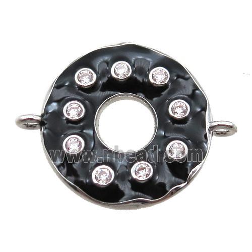 black enameling copper donut connector paved zircon, platinum plated