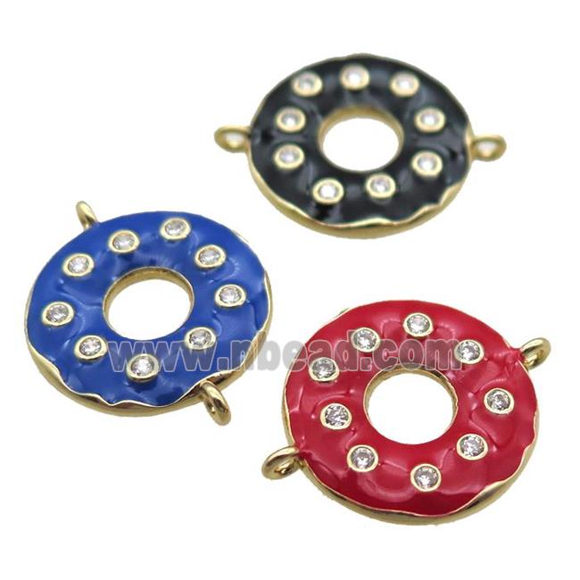 mixed enameling copper donut connector paved zircon, gold plated