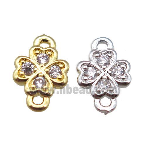 copper clover connector paved zircon, mixed color