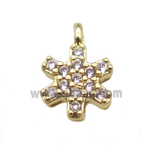 copper flower pendant paved zircon, gold plated