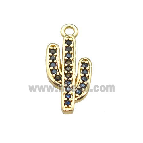 copper cactus pendant paved zircon, gold plated