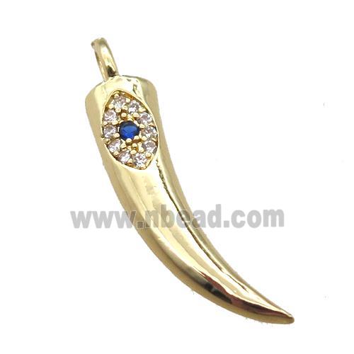 copper horn pendant paved zircon, gold plated