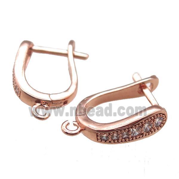 copper Latchback Earrings paved zircon, rose gold