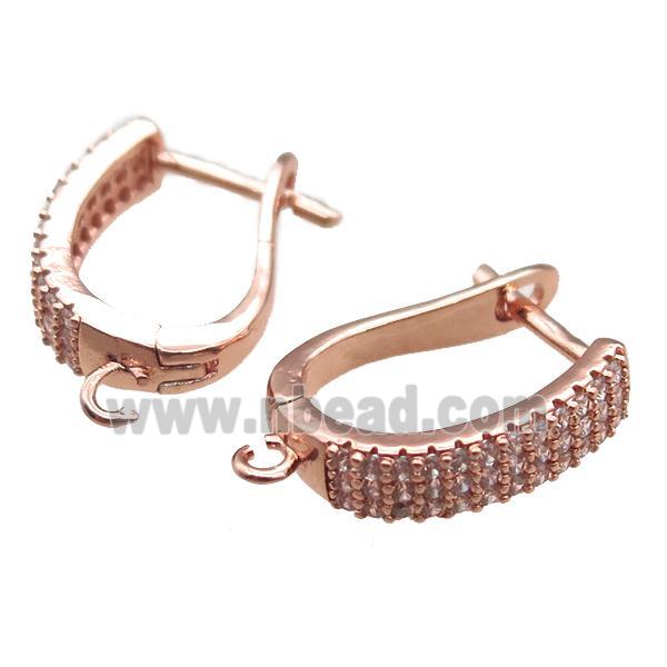 copper Latchback Earrings paved zircon, rose gold