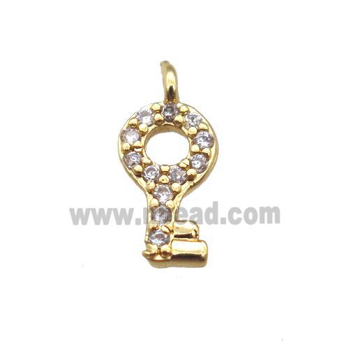 copper Key pendant paved zircon, gold plated