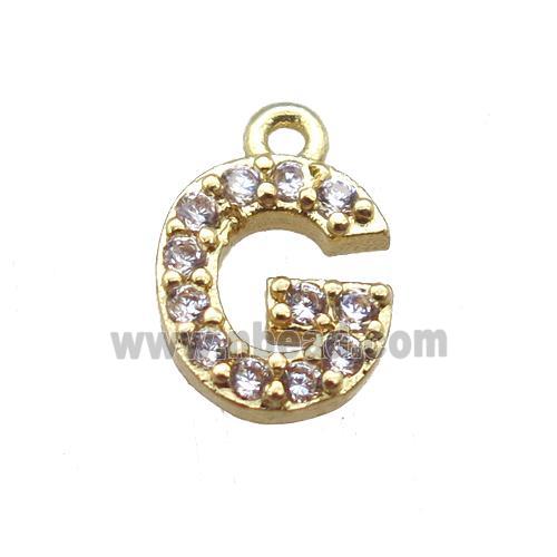 copper letter-G pendant paved zircon, gold plated