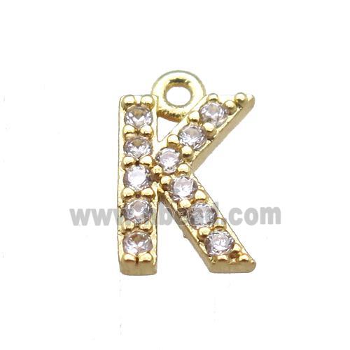 copper letter-K pendant paved zircon, gold plated