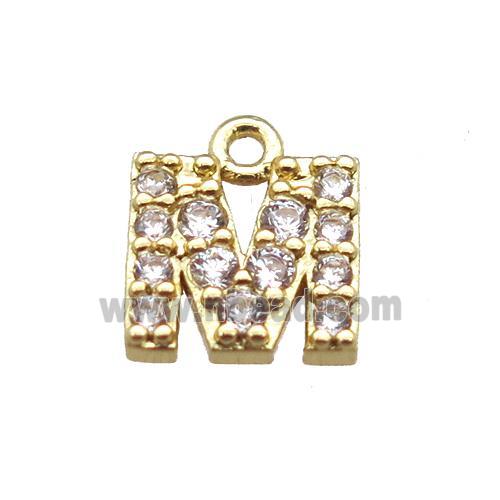 copper letter-M pendant paved zircon, gold plated