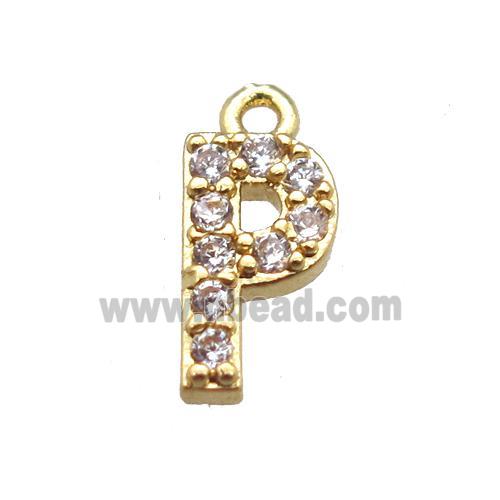 copper letter-P pendant paved zircon, gold plated