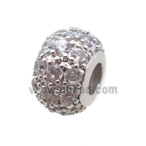 copper beads paved zircon, rondelle, platinum plated