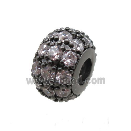 copper beads paved zircon, rondelle, black plated