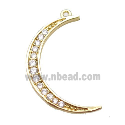 copper moon pendant paved zircon, gold plated