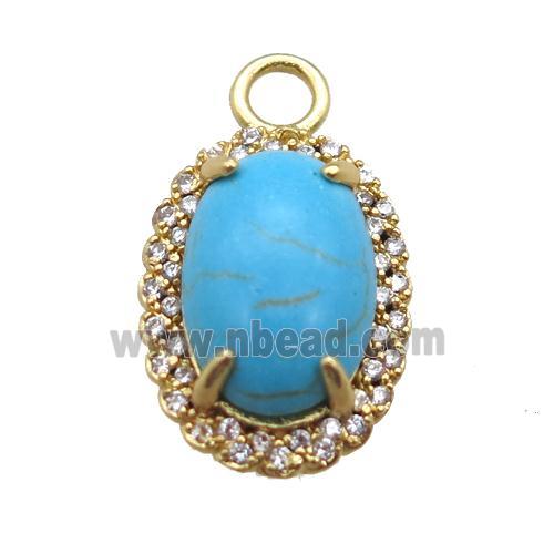 copper oval pendant paved zircon with turquoise, gold plated