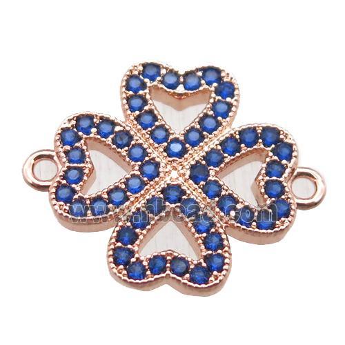 copper clover connector paved zircon, rose gold