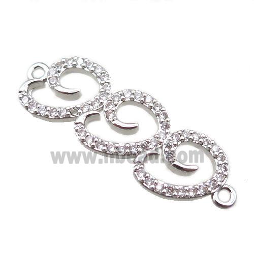 copper connector paved zircon, platinum plated